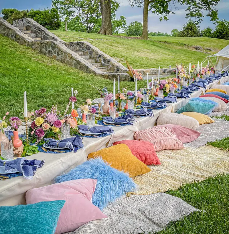 Hillside picnic, forty guests